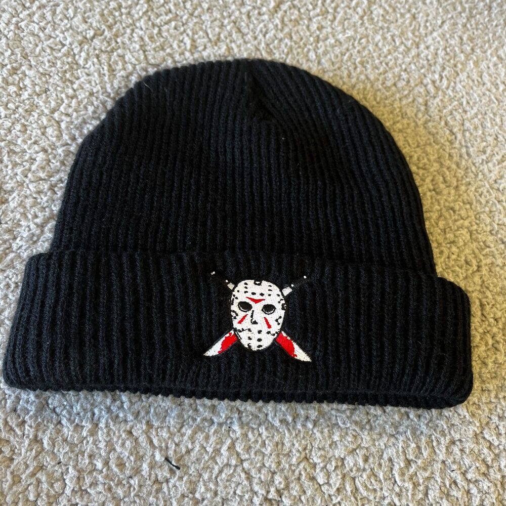 Friday the 13th Beanie Black Jason Voorhees Knit Hat Hockey Mask Killer Cap